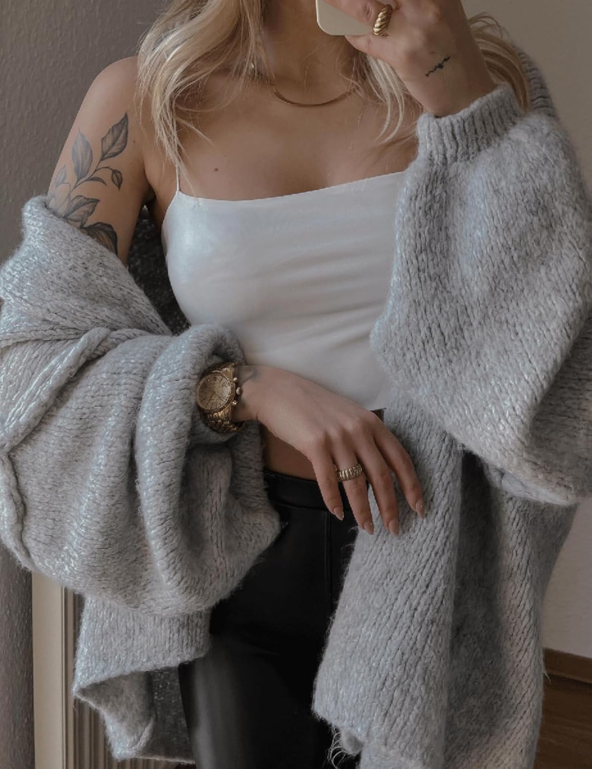 Perbai Womens Oversized Chunky Cardigan Sweater Fall Batwing Lantern Long Sleeve Open Front Knit Sweater Jacket - Image 2