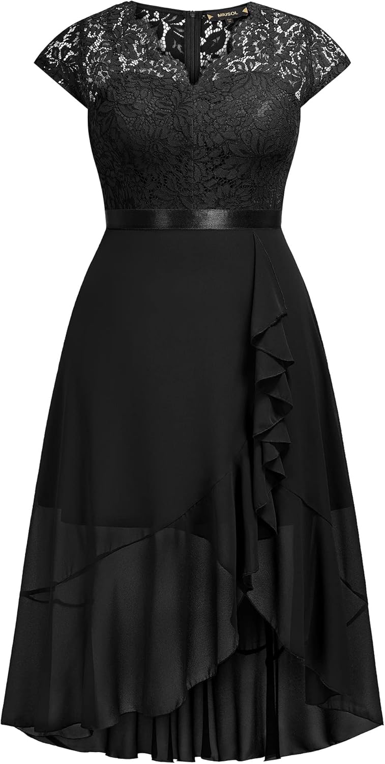 Miusol Women's Plus Size V Neck Elegant Floral Lace Ruffle Bridesmaid Maxi Dress - Image 5