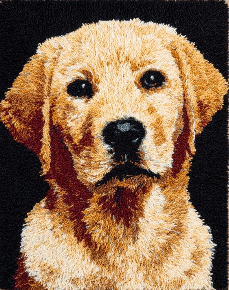 FWRTYCB Latch Hook Kit for Adults and Beginners -Labrador DIY Tapestry Rug Making with Printed Patterns,20X15Inch Canvas Yarn for Home Décor