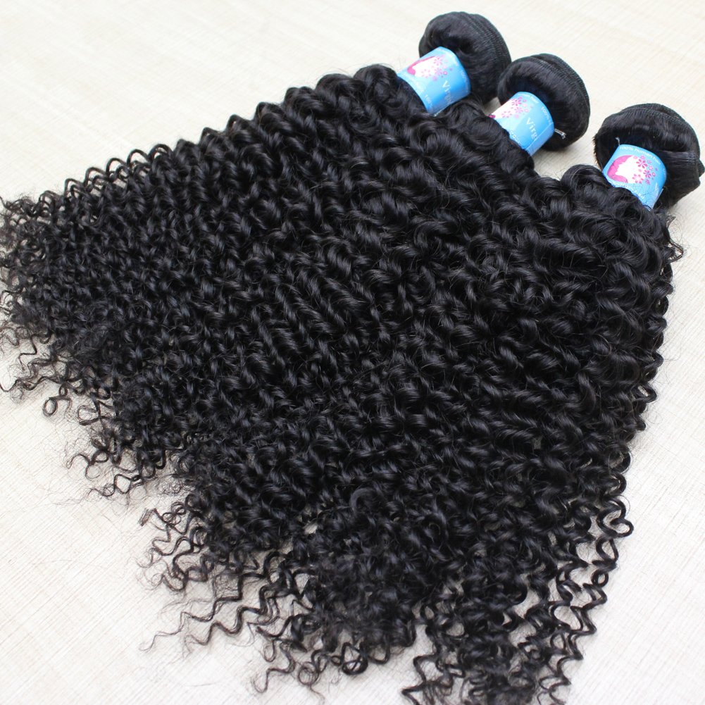 Women's Virgin Peruvian Kinky Curly Human Hair Weave 3pcs Mixed Lot 12 Inch #1B Black