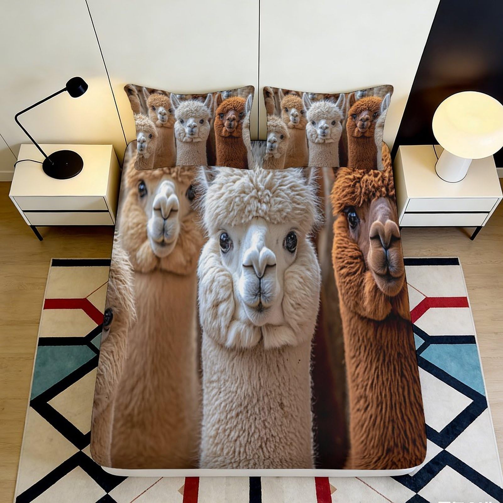 3D Printed Alpaca Animal Theme Fitted Sheet Microfiber Soft Mattress Cover for Bedroom Dorm Youth Mattress Protection Decor 120x200x25cm
