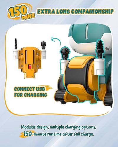 Miniatura 7 de Holyton Robot de juguete para niños, robot recargable de control remoto con demostración automática, movimientos de baile, música y detección de