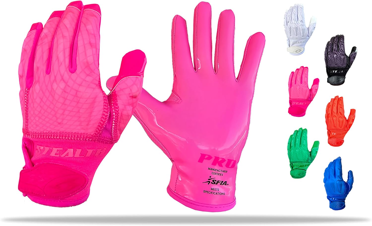 Stealth Padded Football Reciever Gloves - One Color Pro Sticky Grip Palms Lineman Adult Mens Youth Boost Your Game Ultra Wide Kids Boys Elite