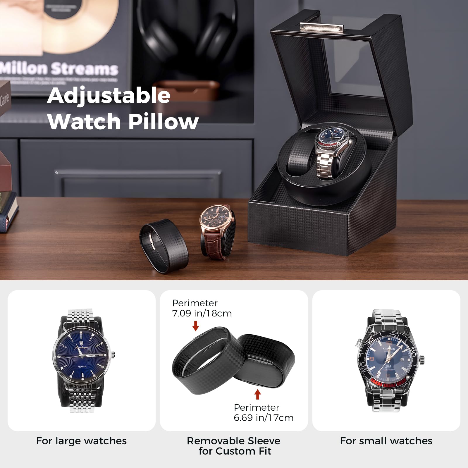ProCase Remontoir Montre Automatique, Watch Winder, Boîte Montre Mécanique avec Moteur Silencieux, Support Montre en Fibre de Carbone -2 Slot