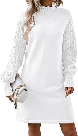 HUUSA Winter Dresses for Women 2025 Fall Puff Long Sleeve Sweaters Loose Mock Neck Outfits Sexy Mini Dress Going Out