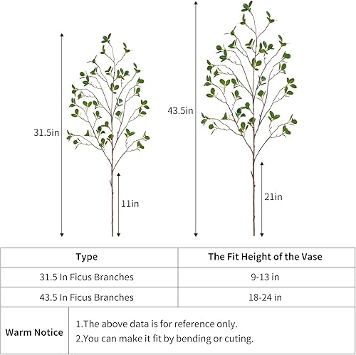 Miniatura 4 de MARTINE MALL 2 ramas de ficus artificiales en aerosol de hojas, ramas de eucalipto sintético de 31 pulgadas, ramas de ramas de Banyan Ficus, ramas