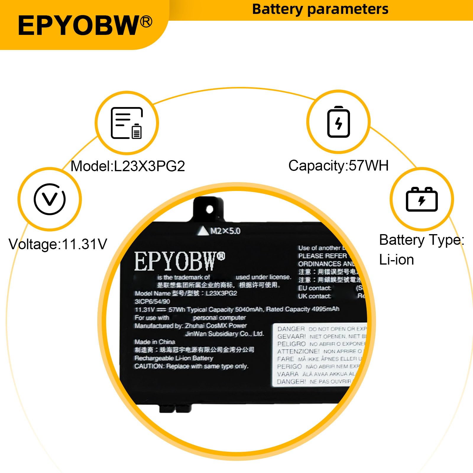 Amazon.com: EPYOBW L23X3PG2 Laptop Battery 57Wh 5040mAh 3-Cell