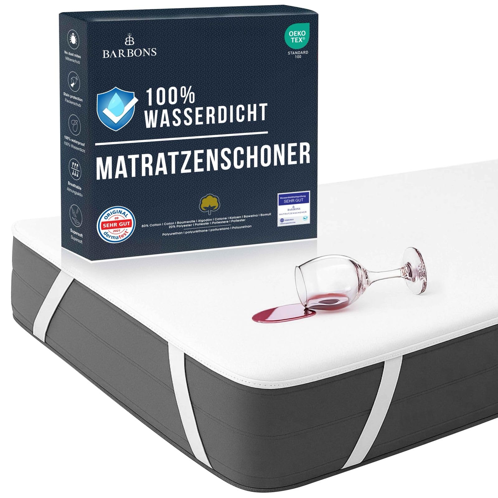 BARBONS Matratzenschoner 200 x 200 2er - Oeko-TEX Zertifiziert wasserdichte Matratzenauflage Inkontinenzunterlage waschbar Atmungsaktiv (200 x 200 cm 2er Set)