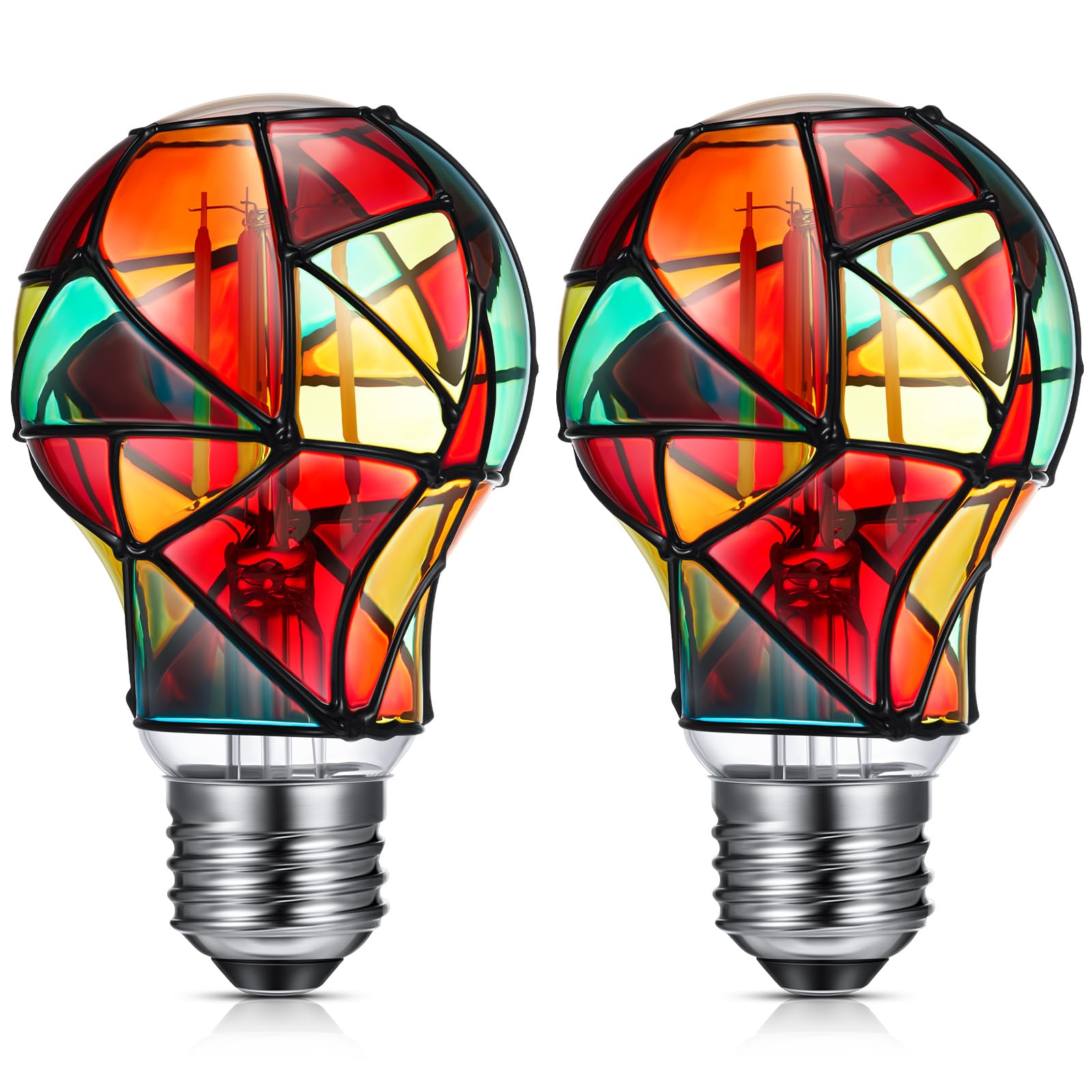 Baquler 2 Pcs LED Stained Glass Bulb A19/A60 3.5w E26 Base