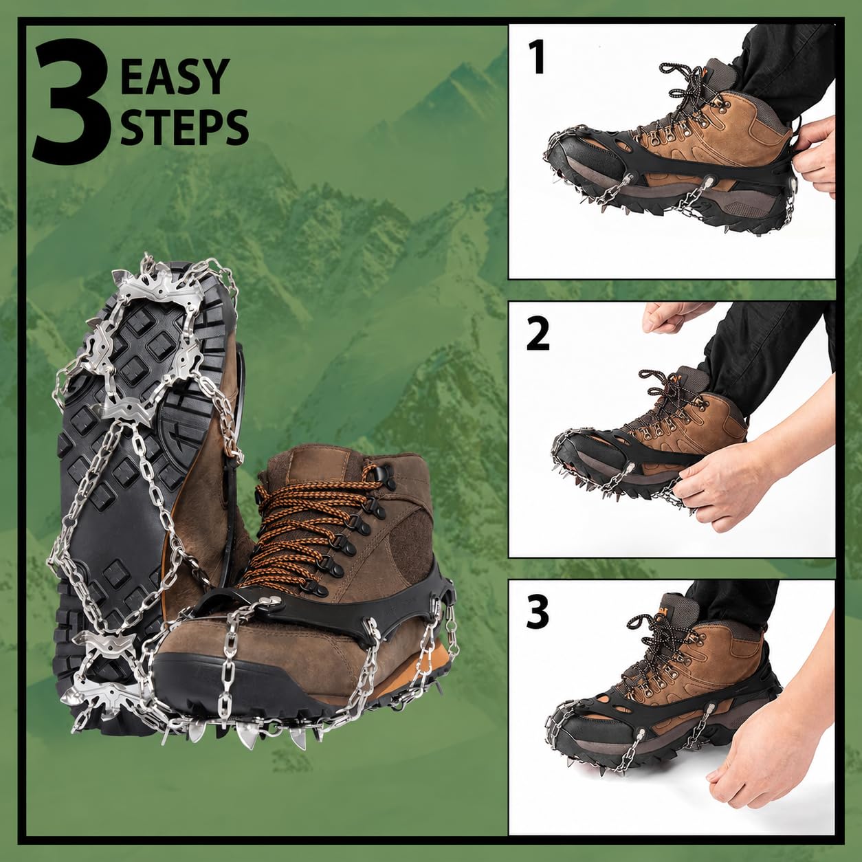 Pics de randonnée à crampons de neige résistants 14 pics avec crampons de neige pour marche, jogging, ou randonnée sur neige et glace Taille XL (homme 11-14)