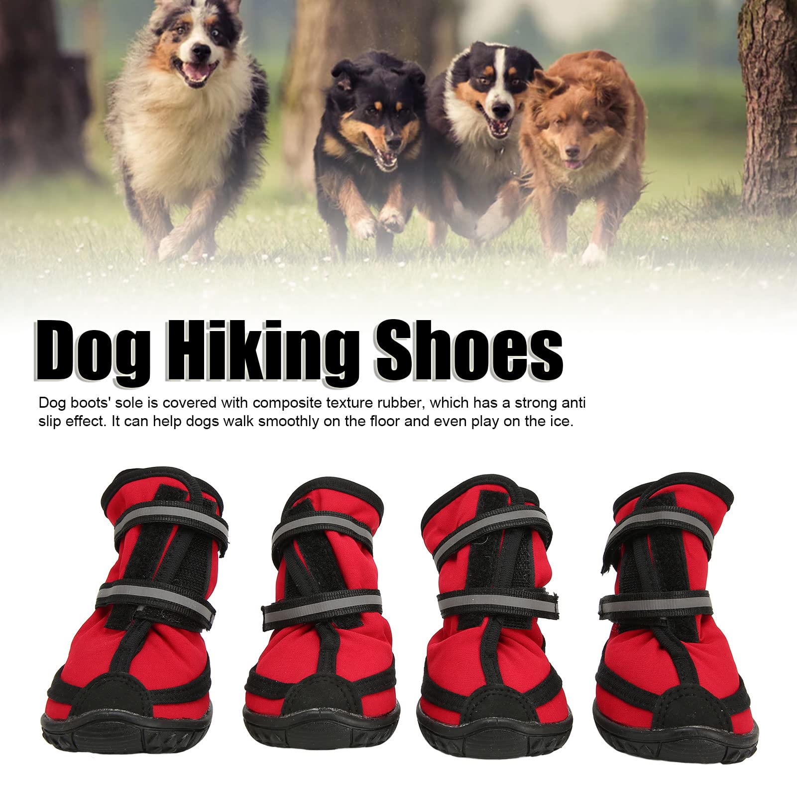 Akozon Zapatos de Senderismo para Perros, Suela Resistente Al Deslizamiento, Transpirables, Ajustables, Reflectantes, Protectores de Patas para Mascotas, Zapatos de Senderismo para