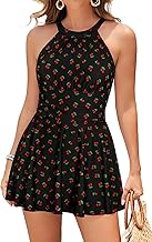 SHEKINI Women One Piece Swimdress Elegant High Waist Swimming Costume Ruched Tummy Control Beach Swimwear with Adjustable Shoulder Straps