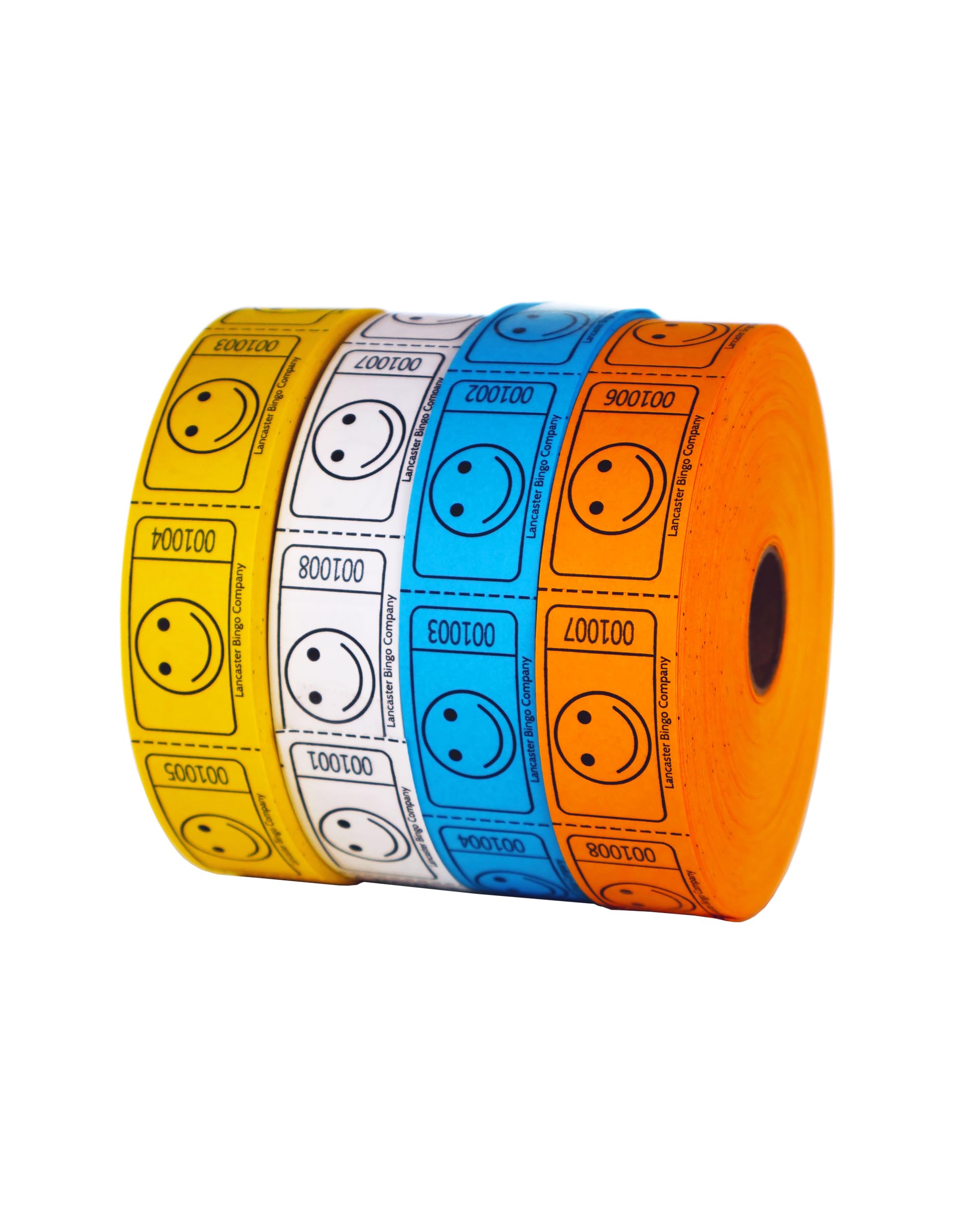Smiley Face Roll Ticket 1,000 Ticket Roll 4 Pack Assorted Colors - Consecutively Numbered - Perforated