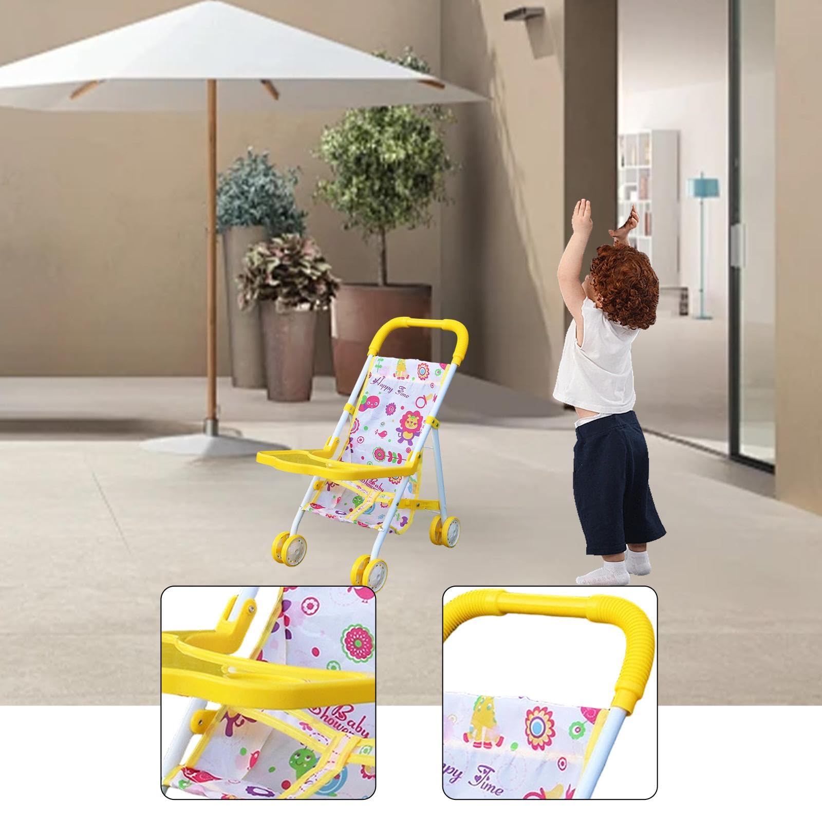 Puppenwagen, Spielzeug Kinderwagen, Lernspielzeug, Puppenwagen mit Rädern für Partys, Geburtstage, Spaziergänge Und, Gelb