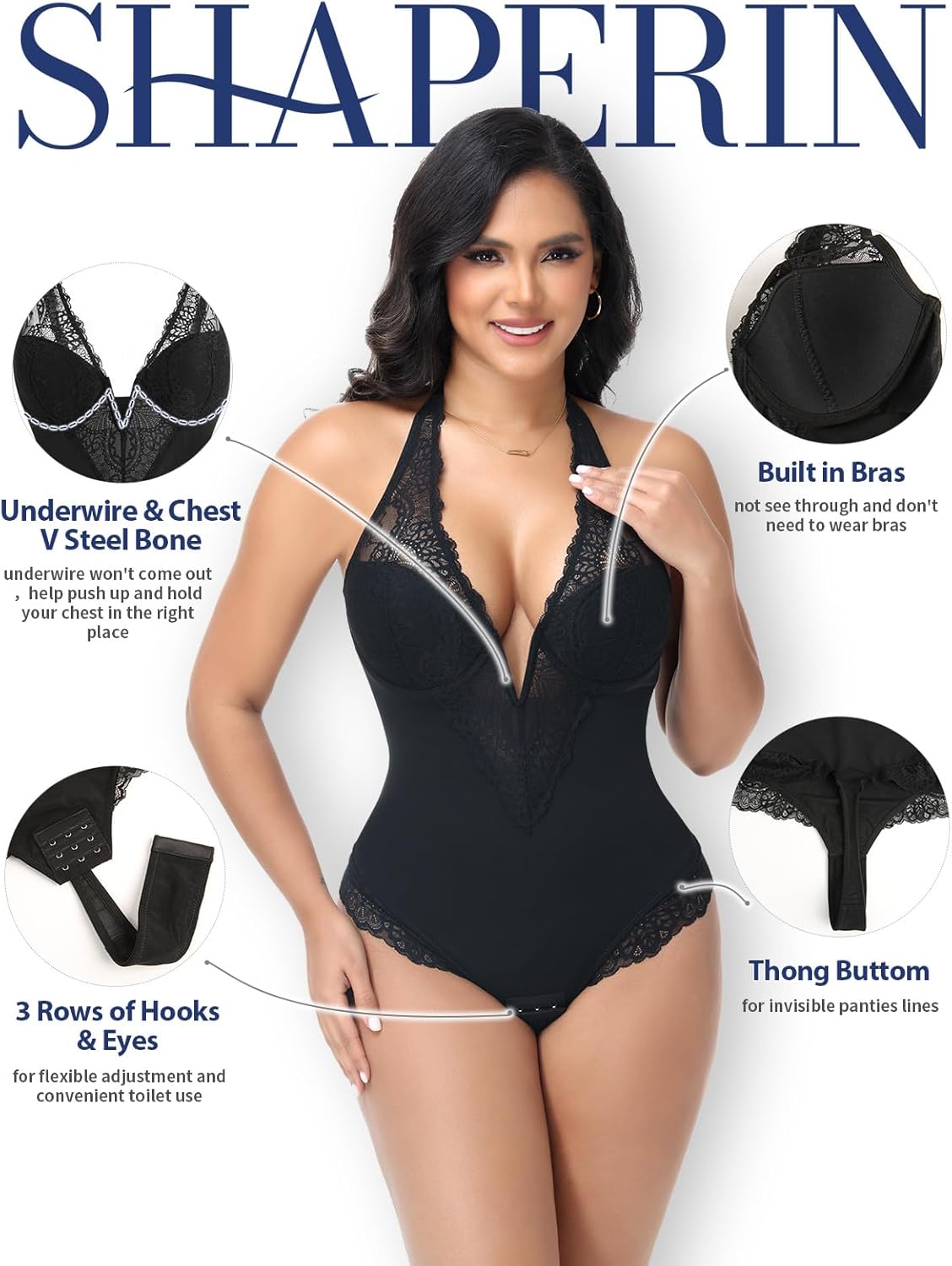 SHAPERIN Sexy Lace Bodysuits for Women Tummy Control Shapewear Built in Bras Corset Body Suit Going Out Outfits - Image 3