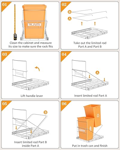 Miniatura 6 de Bote de basura extraíble debajo del gabinete, estante para debajo del fregadero con capacidad para latas de hasta 7 a 10 galones, deslizador de