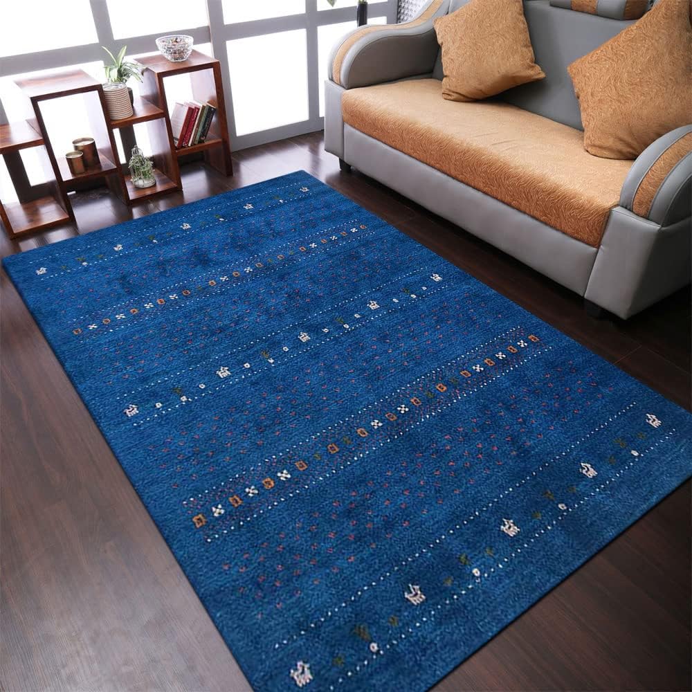 Rugsotic Carpets Hand Knotted Loom Silk 8'x10' Area Rug Contemporary Blue LS0585