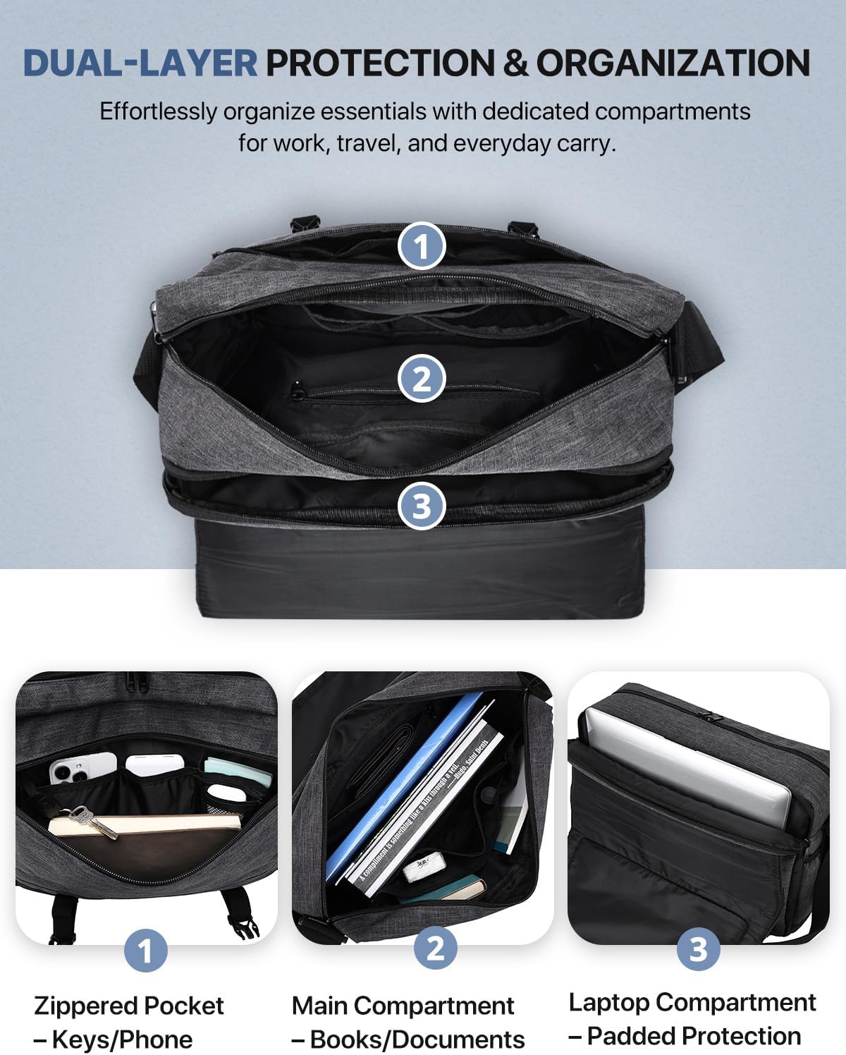 Messenger Bag for Men, Lightweight Water Resistant 15.6 In Laptop Bag Business Office Satchel Shoulder Bag