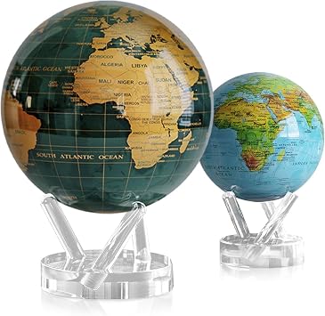 MOVA Green and Gold + Blue Relief Map Globe Bundle 8.5" & 4.5" Solar-Powered Rotating Globes | Classic Meets Contemporary | Unique Gift for Decor or Education