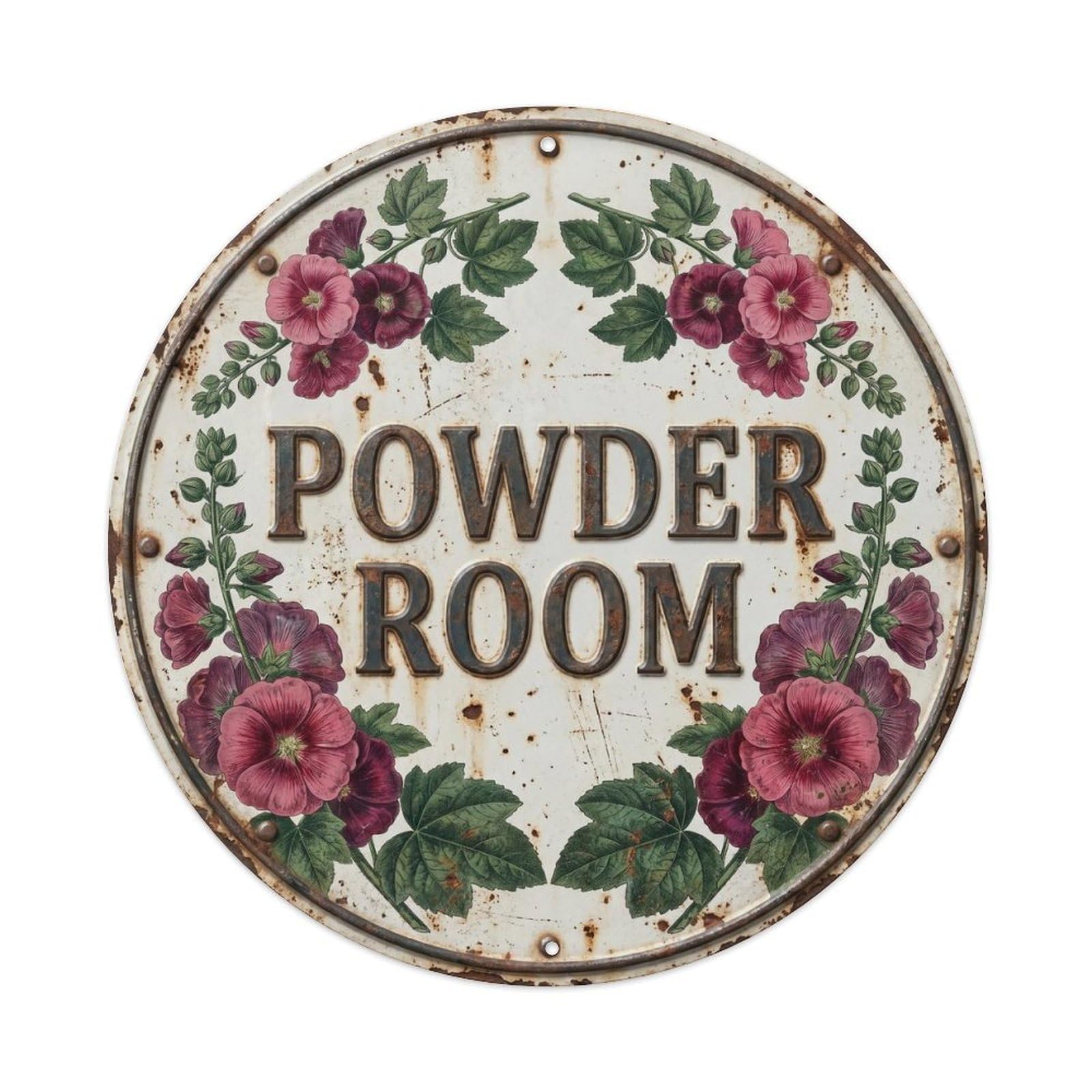 Botanical Floral Vintage Label Powder Room Hollyhock Metal Tin Sign