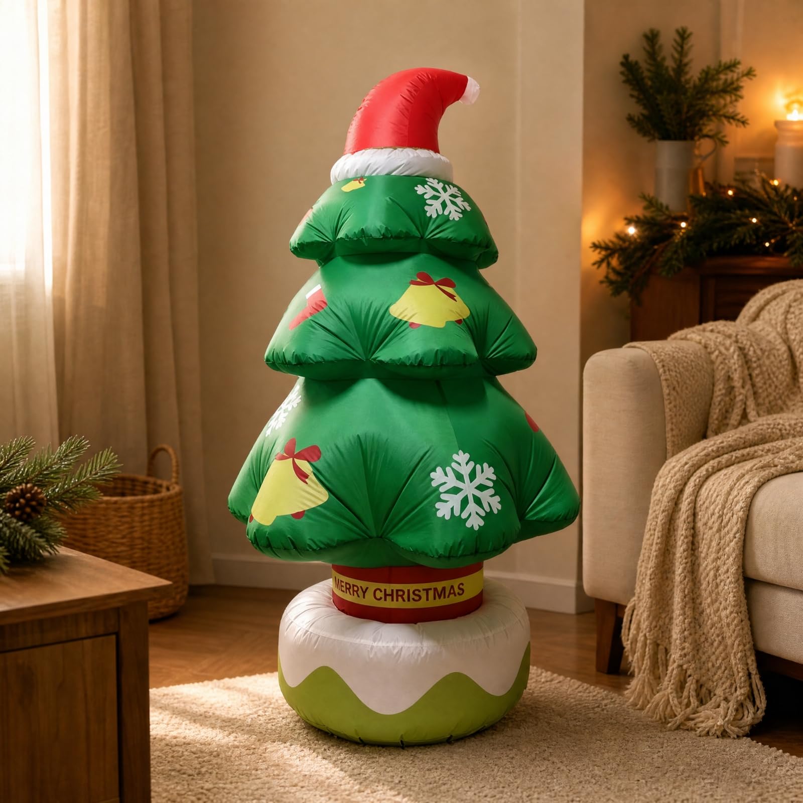 Inflable con Sombrero Santa Ligero Navideño Iluminado Inflable Festivo para Fiestas Navideñas