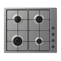 Candy CHW6LBX Piano Cottura a Gas, 4 Fuochi, da Incasso, Griglie in metallo, Valvola di Sicurezza, 59,5x51x8 cm, Acciaio Inox