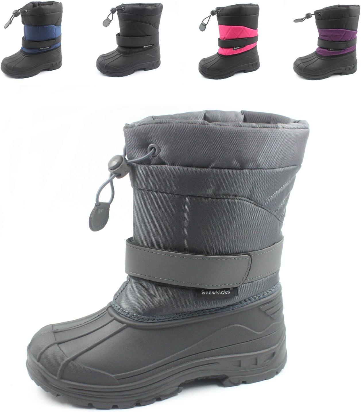 Cold Weather Kids Childrens Snow Boots Unisex (Toddler/Little Kid/Big Kid) Many Colors Grey