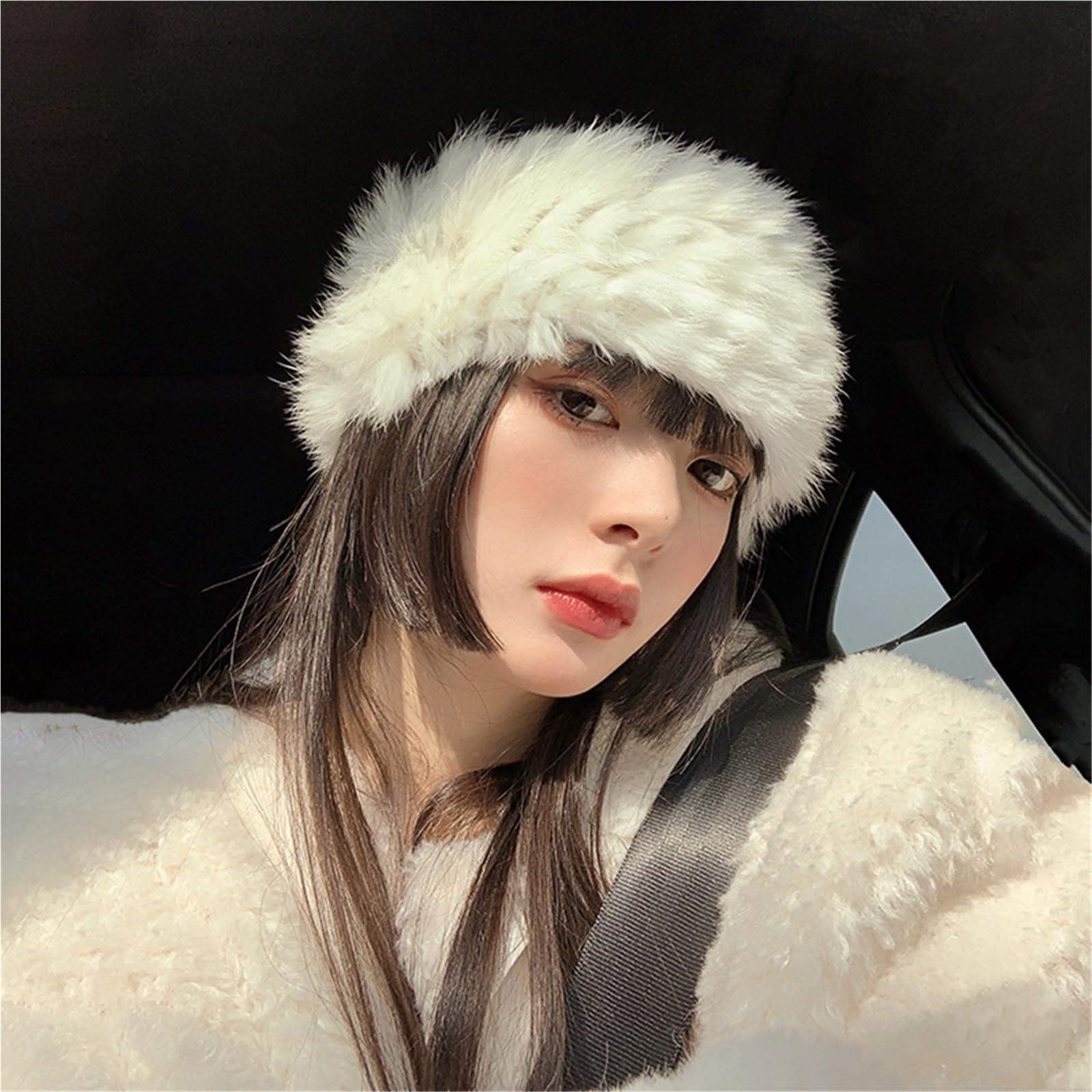 2 pièces hiver chaud épais fourrure bandeau moelleux fausse femmes fille croix chapeau en plein air cache-oreilles Ski chapeaux Pour Hiver(Khaki)