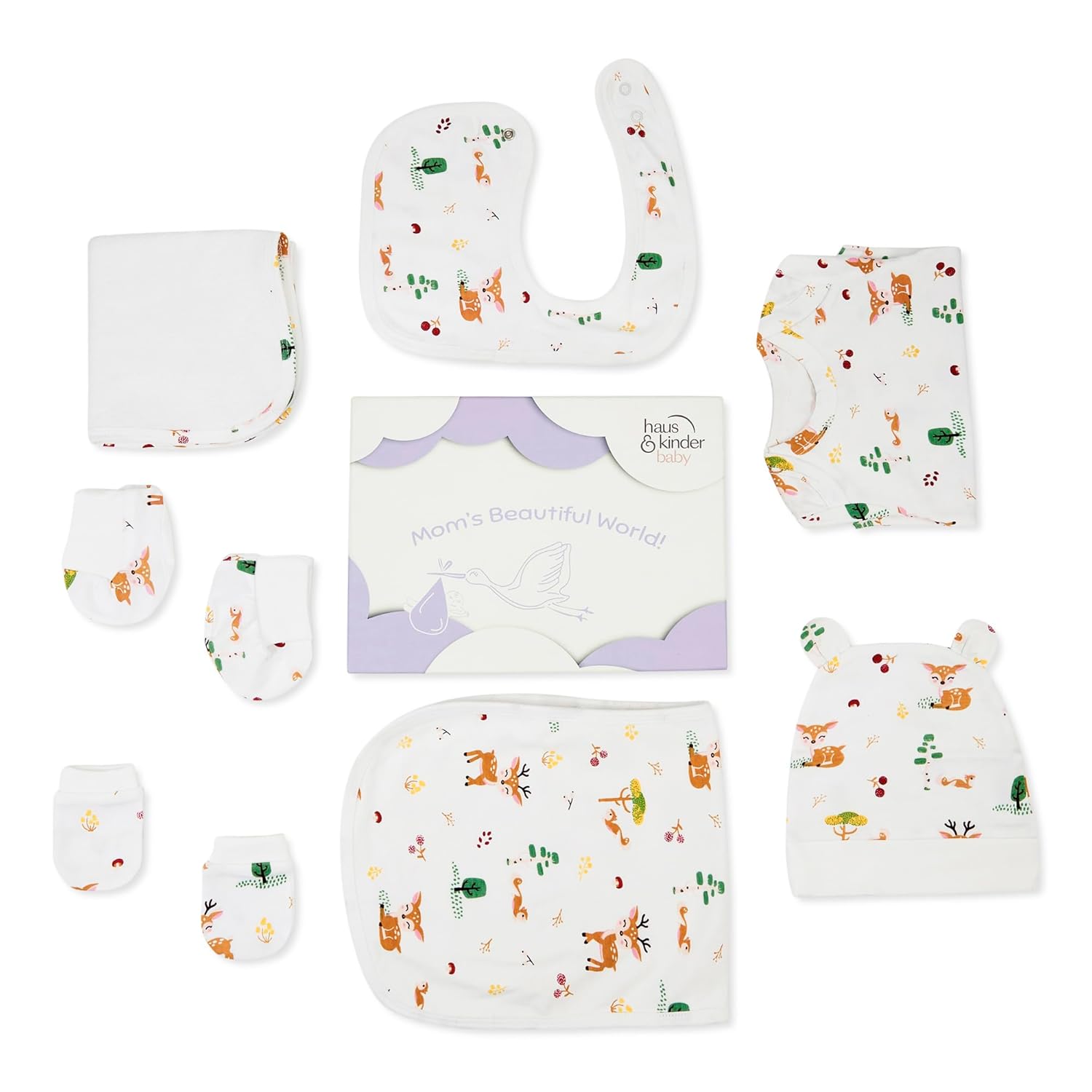 haus & kinder Baby Clothing Set All New Born Combo - Pack Of 5 | Essential Newborn Apparel | Baby Clothing Gift Set | Newborn Shower Gift | Newborn Gift Collection | Woodland Animal, White 2 71SqbLE23OL. SL1500