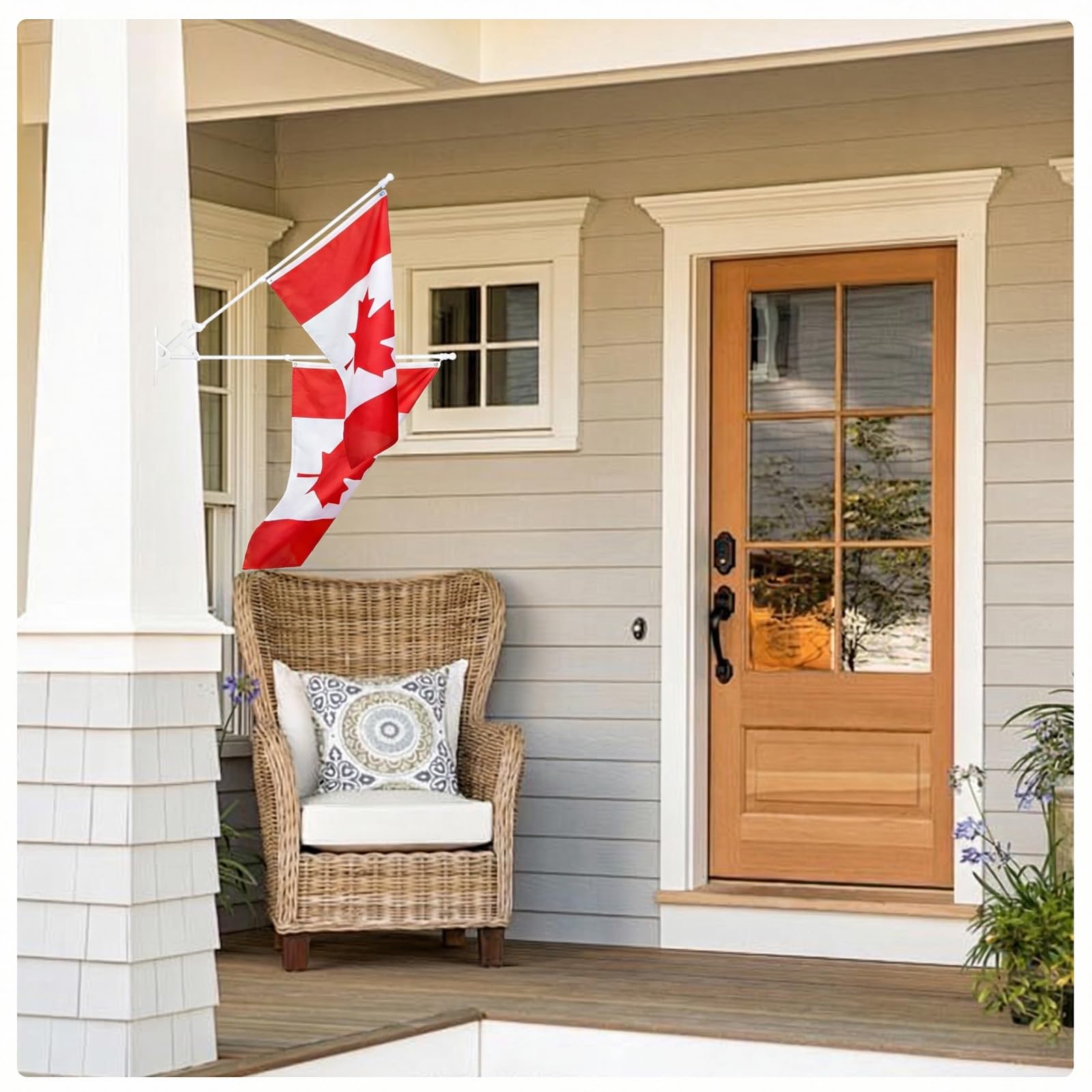 White Flag Pole for Outside House, 6 FT Stainless Steel No Tangle Spinning Residential Flagpoles & Two-Position Flag Pole Holder Brackets Mounting for USA Outdoor Flags for Porch(Without Flag) - 3