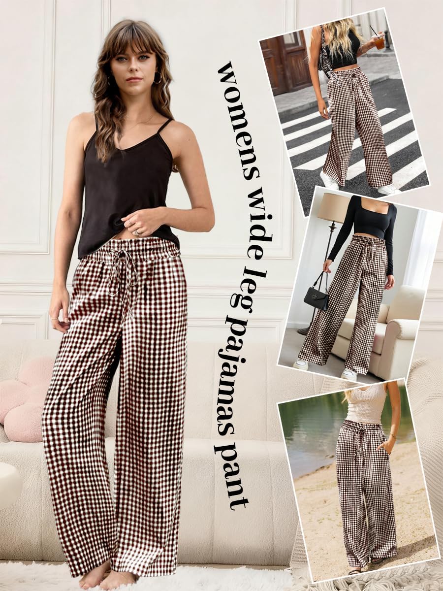 Women Gingham Striped Pants Cotton Ruffle Pajama Lounge Pj Bottoms Plaid Trousers Summer Clothes Fashion Outfits - Image 4