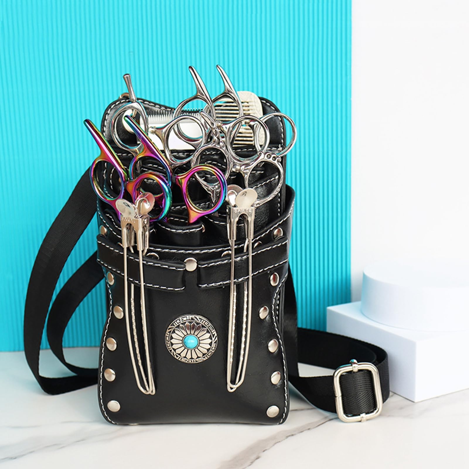 Friseur Hüfttasche, Retro Friseur Scherentasche, Scheren Holster, Haustier Groomer Scheren Tasche für Salon (Schwarz)