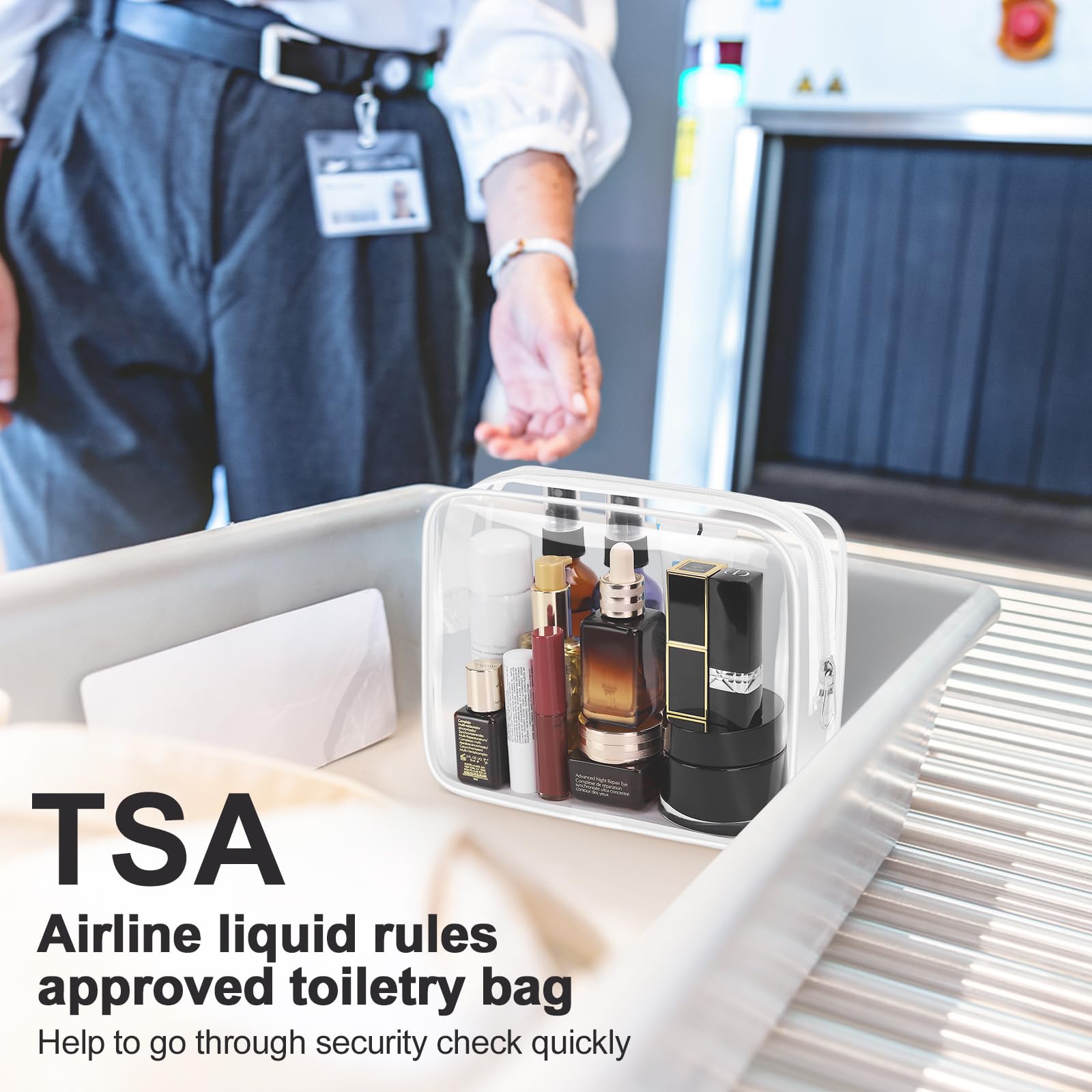 Wedama Neceser aprobado por la TSA, bolsas de cosméticos, paquete de 3 con cremallera, accesorios de viaje en aeropuerto, bolsas de maquillaje de PVC para viajes, bolsas de aseo transparentes para
