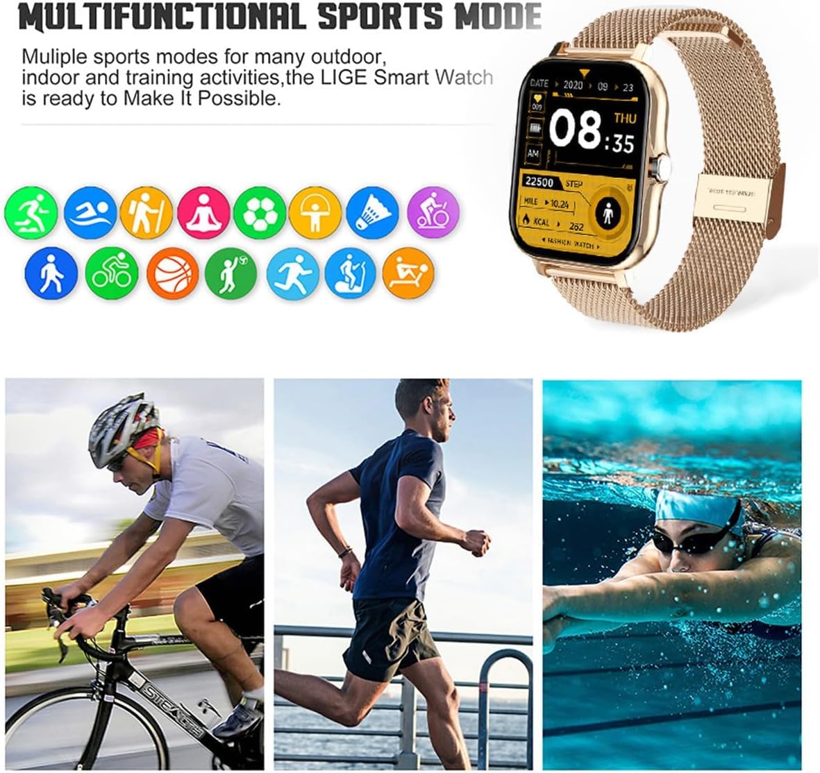 Inteligentny zegarek, w pełni dotykowy zegarek fitness z monitorem tętna i snu, tracker fitness z monitorem ciśnienia krwi i tlenu we krwi, wodoodporny smartwatch IP67 dla mężczyzn, kobiet d