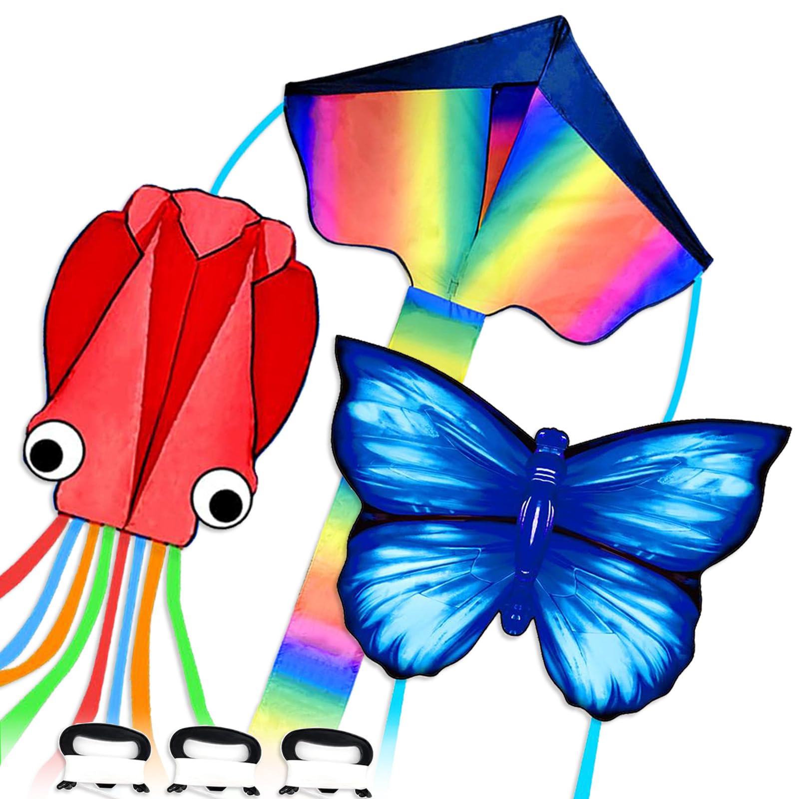 Simxkai Rainbow Delta Kite Butterfly Kite Octopus Kite Pocket Kite for Kids Adults Easy to Fly (2/3/4 Pack)