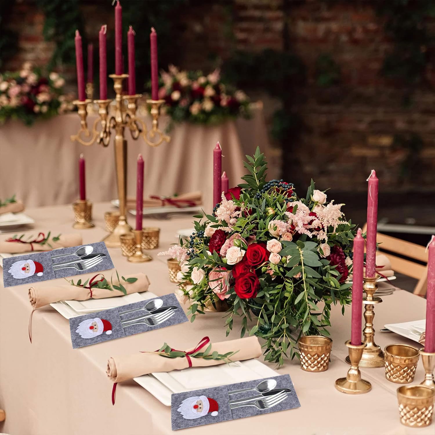 Sunshine Smile Weihnachts Bestecktasche Filz - 10 Stück Weihnachtsmann Tischdeko