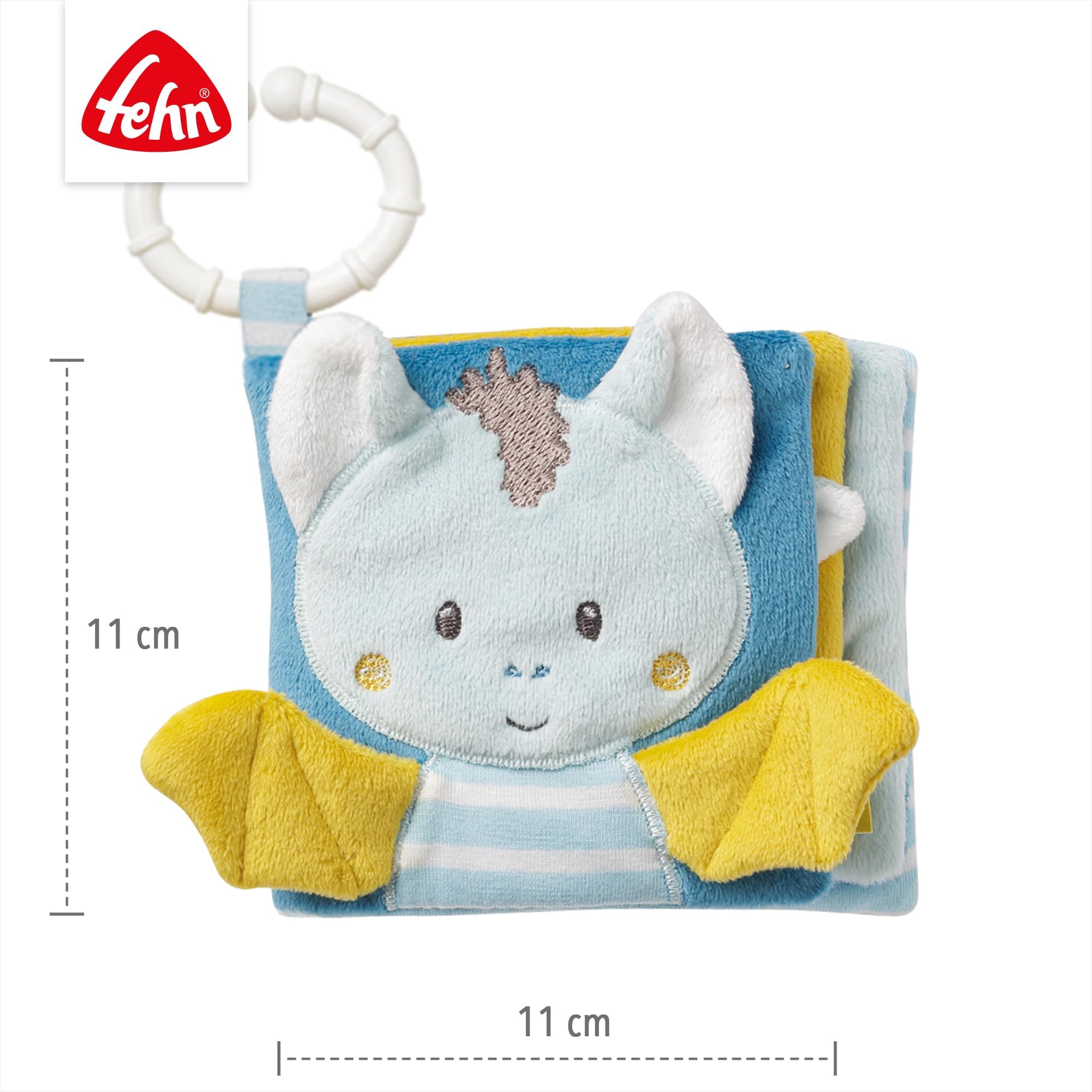 Fehn Soft-Bilderbuch Fledermaus/Fühlbuch aus Stoff mit Tier Motiven - mit Quietsche, Raschelpapier und Spiegel für Babys und Kleinkinder ab 0+ Monaten/Maße: 11x11 cm