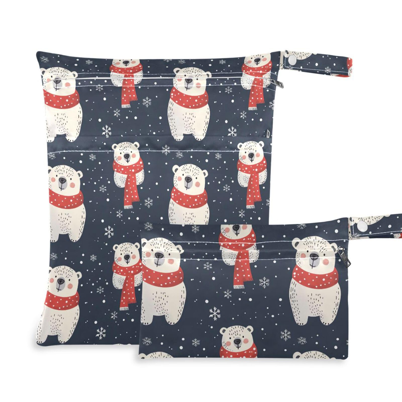 Coikll Wet Dry Bags for Cloth Diaper 2 Pack Waterproof Yoga Gym Bag for Swimsuit Wet Clothes Baby Items-?Polar Bears Wear Scarves?