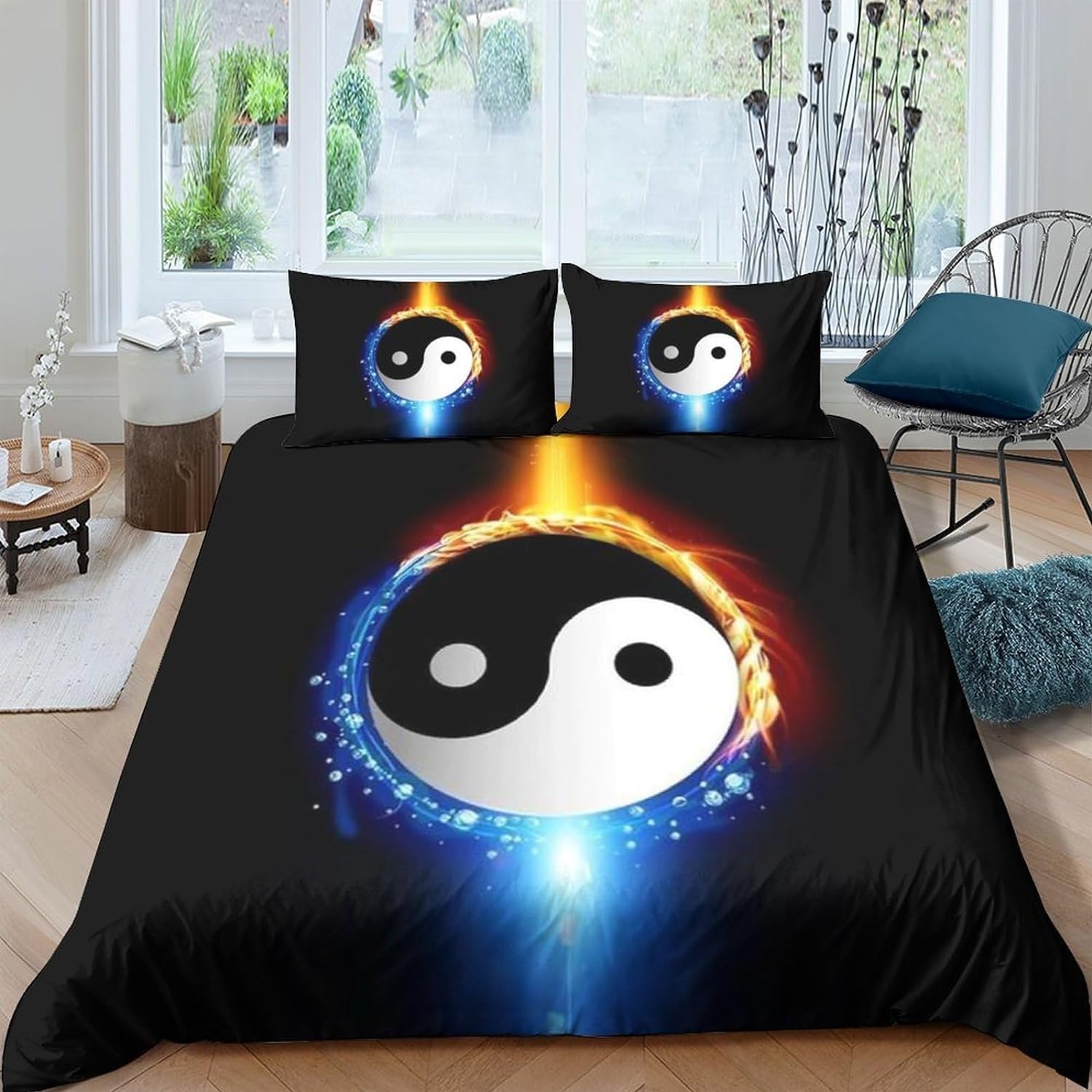 Housse de couette 200x200 microfibre à fermeture éclair pour lit double Taiji