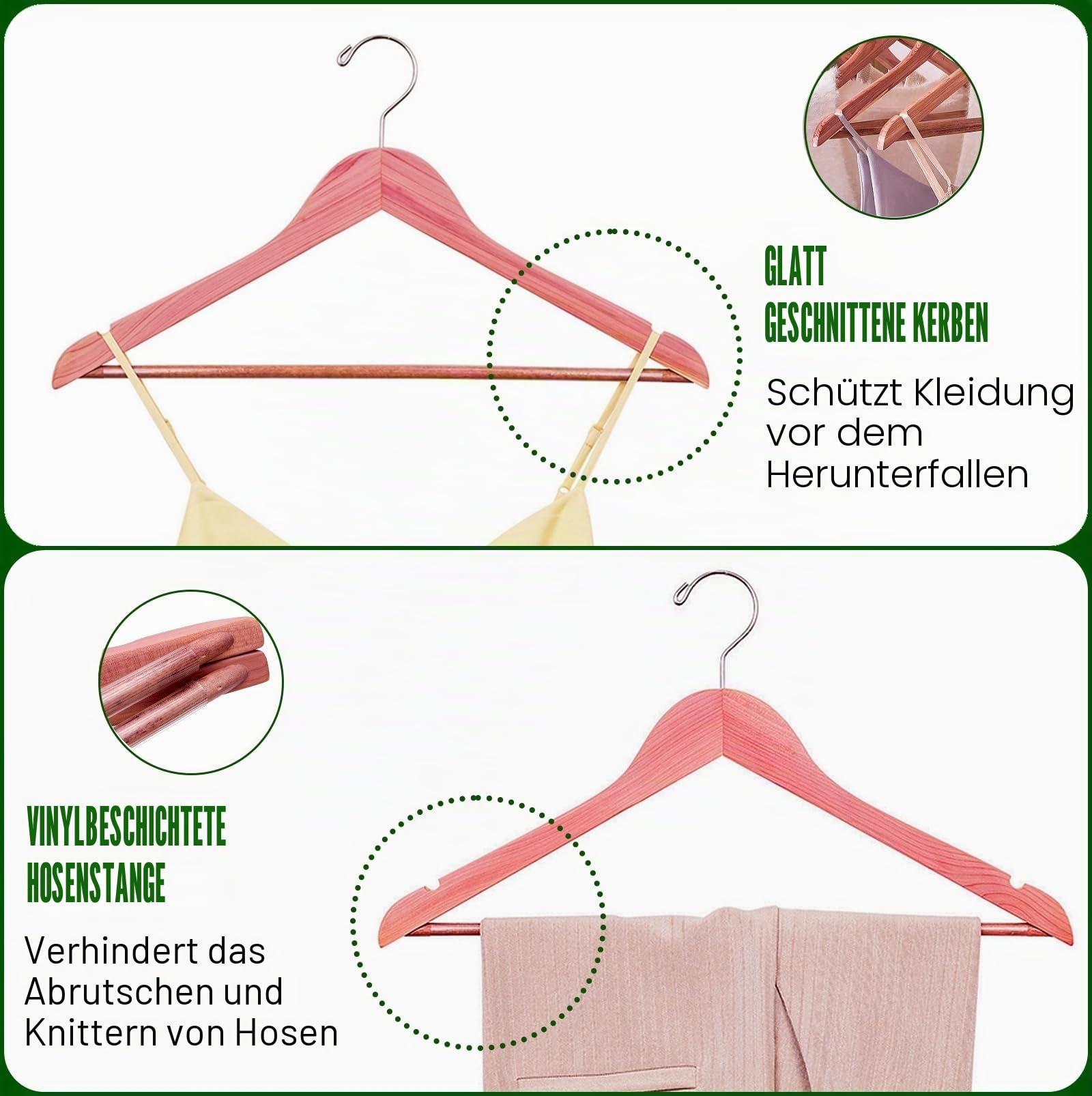 Amber Home Kleiderbügel aus amerikanischem Zedernholz, Glatte Oberfläche, für Anzug, Hemd, aromatische Zedern-Kleiderbügel mit drehbarem Haken und Kerben für Kleid, Jacke, Hose (Zeder, 16) | Kleiderbügel aus Holz mit rutschfester Hosenstange, Zedern-Kleid
