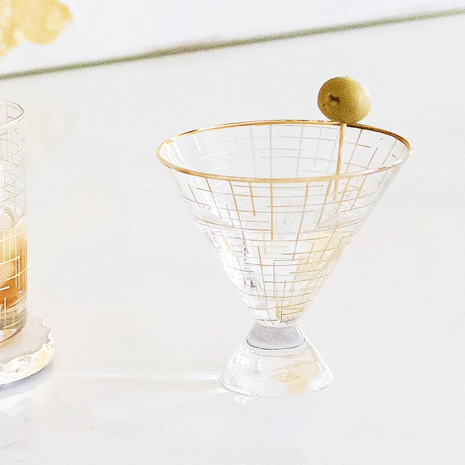 Mary Square Gold Foil Hatch 5 ounce Cocktail Martini Glass - Image 4