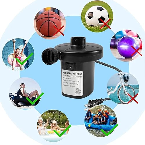 Miniatura 7 de Bomba de aire eléctrica para inflables, bomba de colchón de aire inflador, bombas defladoras con 3 boquillas bomba de aire de piscina para inflables