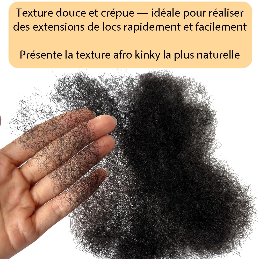 100% Afro Kinky Bulk Cheveux Humains pour Dreadlocks - 4 Pièces Texture 4C, 30g/pièce, Noir Naturel - Réparation & Création de Locks (20,3 cm)