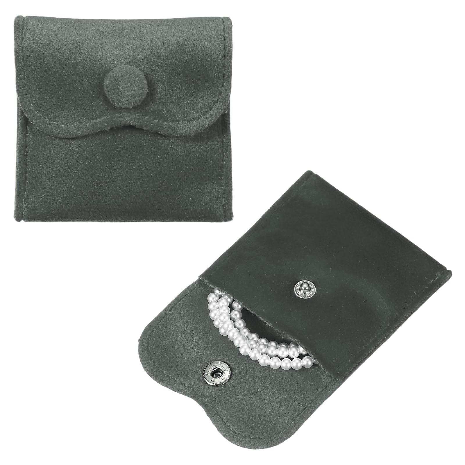 sourcing map 2 Pcs Velvet Jewelry Pouches with Snap Button 7x7cm Small Storage Bags Gift Soft Jewelry Organizer Portable Packaging Fit for Necklaces Bracelet Rings Earings Watch, Grey