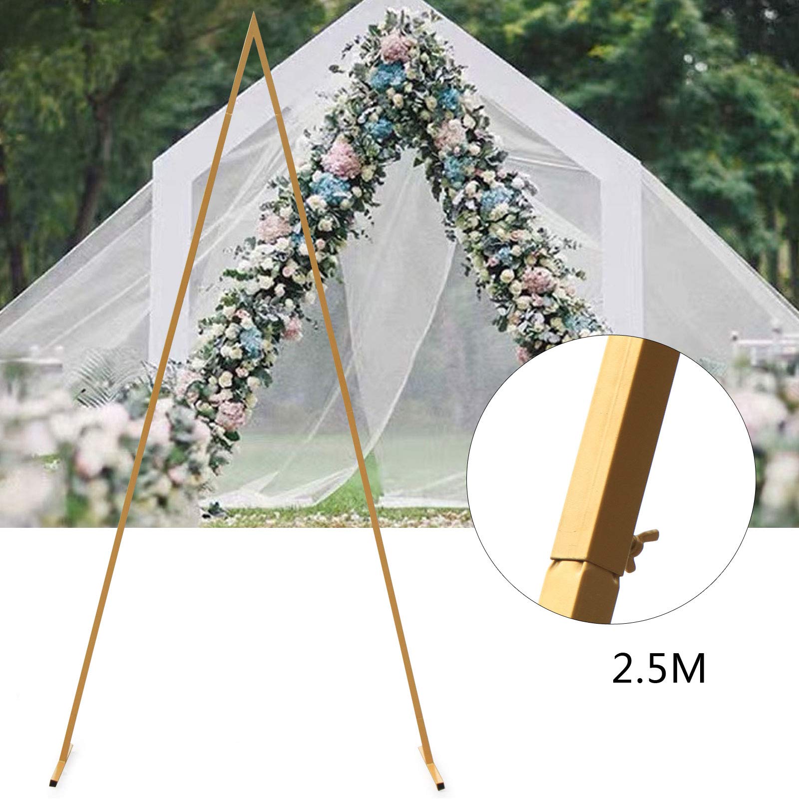 YIYIBYUS Portable 2.5 Meters High 25 Square Tube Golden Triangle Metal Arch Background Frame Wedding Photo Background Party Wedding Bracket Strong and Stable