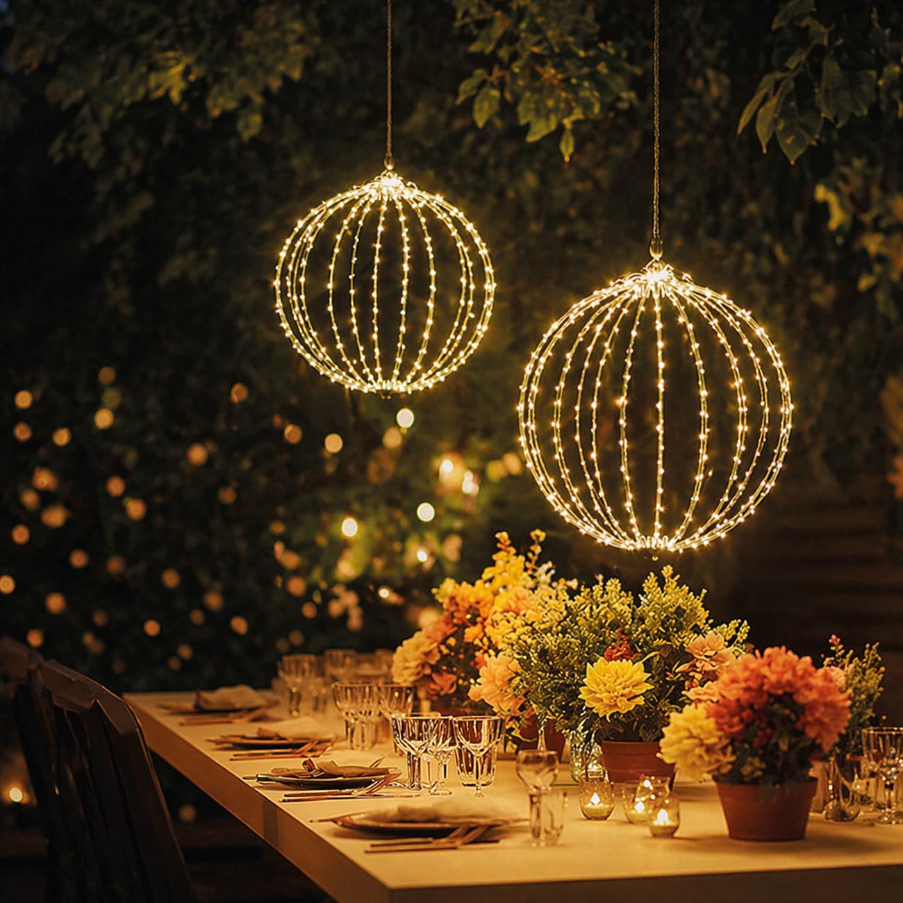 Lunartec Deko LED Kugeln: 2er Set 2er-Set LED-Leuchtkugeln mit Ø 33 und 28 cm, 8 Modi, Timer (Deko Hänge Leuchten, Gartenbeleuchtungen)
