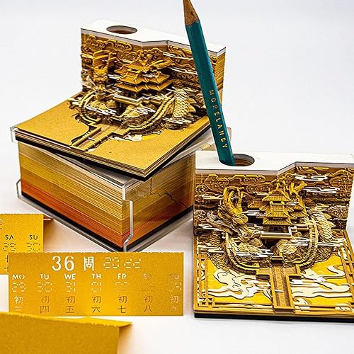 Miniatura 4 de Calendario de pieza de tiempo, calendario de escritorio de la ciudad prohibida, bloc de notas 3D, calendario creativo 3D DIY tallado en papel de