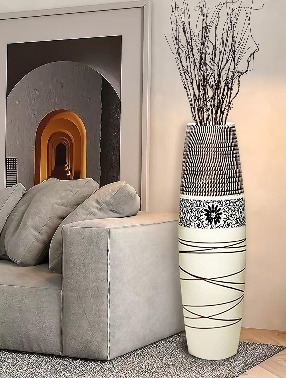 Tall Floor Vase 32 inches Thick Ceramic Large Rustic Vases for Home Decor Living Room Boho Textured Decorative