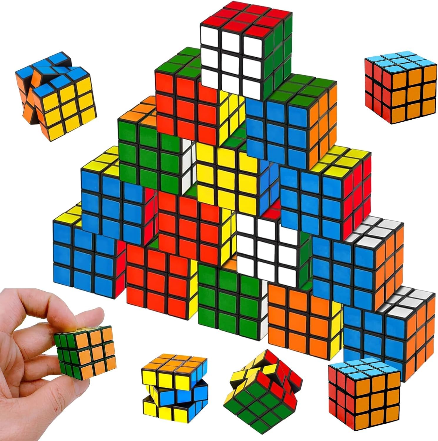 20‑Pack Mini Puzzle Cube Set, 3×3cm Compact Rotatable Cubes with Keychain Fittings, Desktop Manipulation Novelties, Party Bag Fillers for Gifting, Office & Travel Leisure Accessories