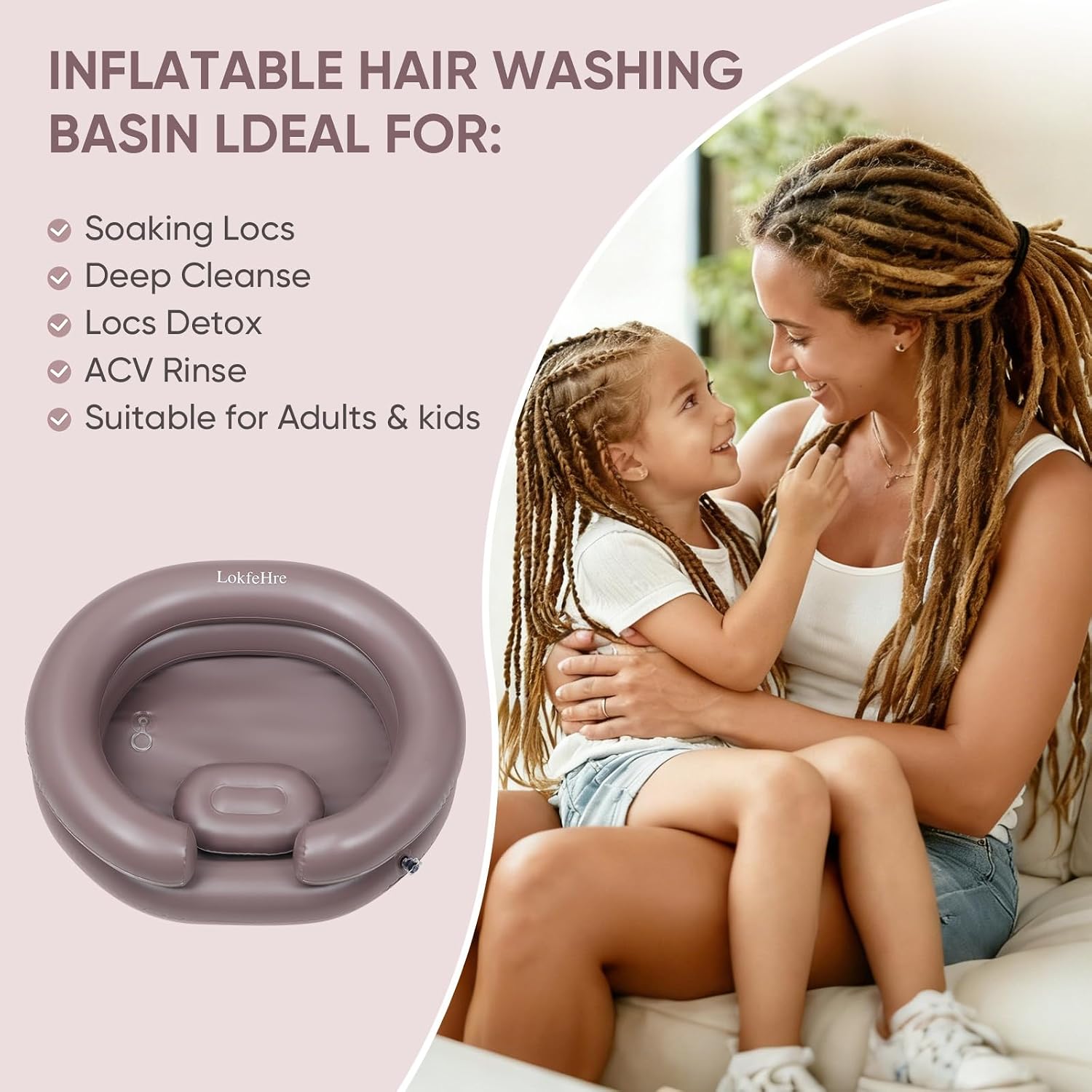 18-Inch Inflatable Shampoo Basin for Bedridden with Pillow, Brown